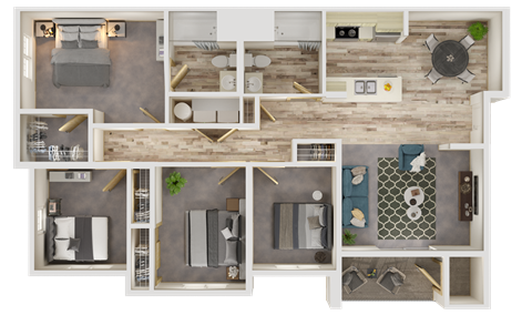 Floor plan for 2 beds, 2 baths, 1057 sqft